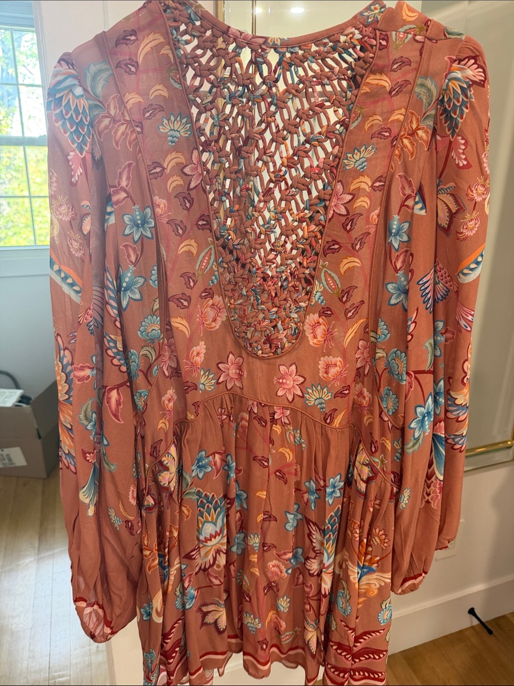 Mocha Boho Enhance Lace Long Sleeve Mini Dress - Picture 6 of 7